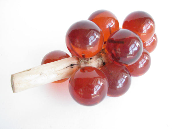 edgebrookhouse - Vintage Dark Amber Acrylic Lucite Grape Cluster with Wood Stem