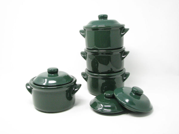 edgebrookhouse - Vintage Dark Green Individual Lidded Stoneware Soup Casserole Dishes - Set of 4