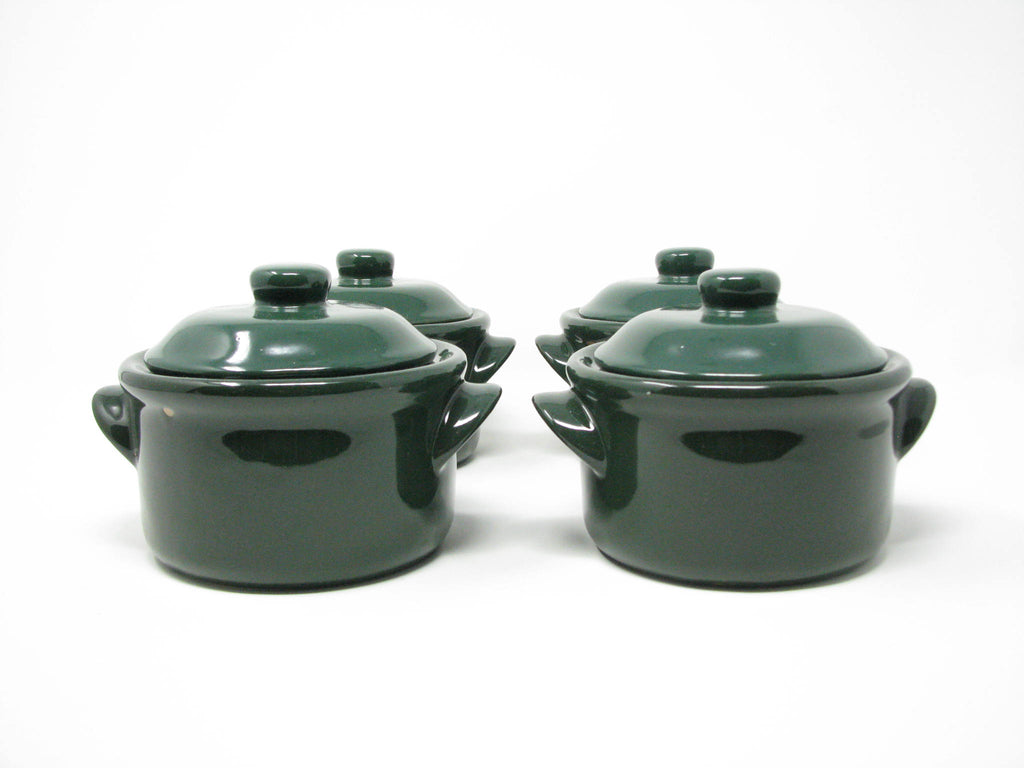 Vintage Crock Pot Casserole Dish Dark Green Ceramic Stoneware Lid
