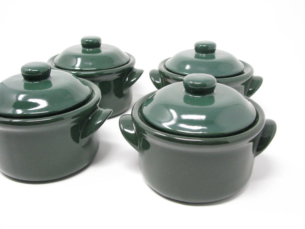 edgebrookhouse - Vintage Dark Green Individual Lidded Stoneware Soup Casserole Dishes - Set of 4