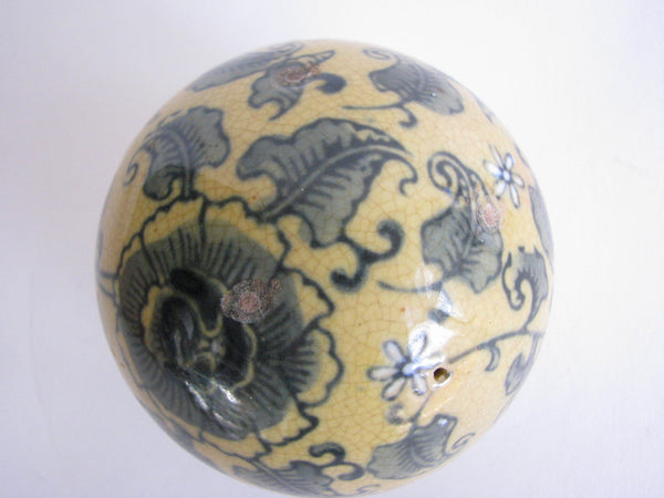 edgebrookhouse - Vintage Decorative Ceramic Balls with Blue Gold Floral Motif - Set of 6