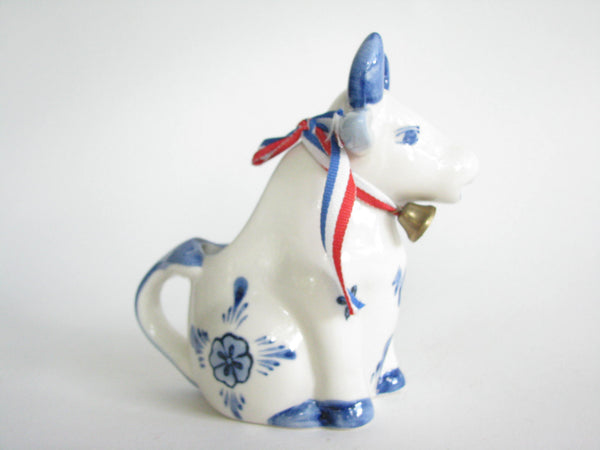edgebrookhouse - Vintage Delft Blue Hand Painted Ceramic Dutch Cow Creamer with Bell