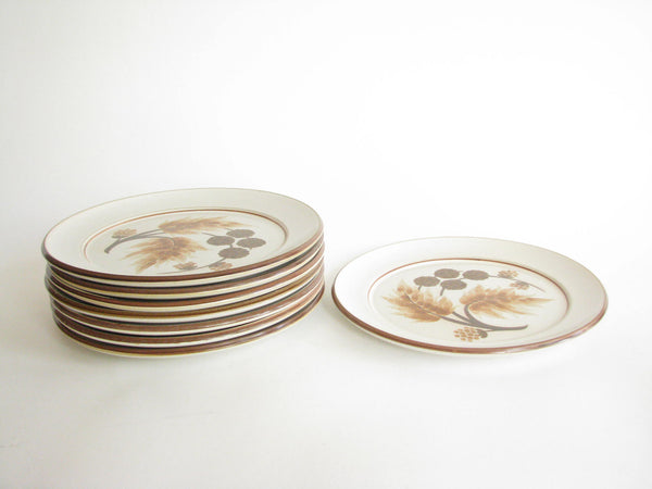 edgebrookhouse - Vintage Denby Cotswold Pottery Dinner Plates with Brown Leaves Design - Set of 8