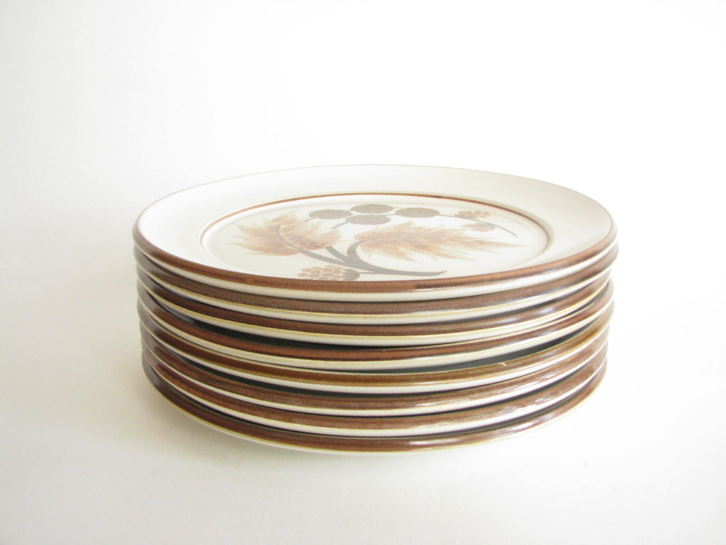 Vintage Denby Cotswold Pottery Dinner Plates with Brown Leaves Design