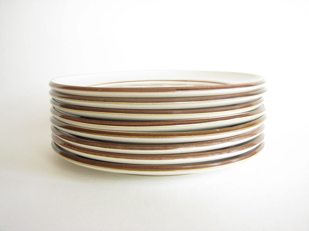 Vintage Denby Cotswold Pottery Dinner Plates with Brown Leaves Design