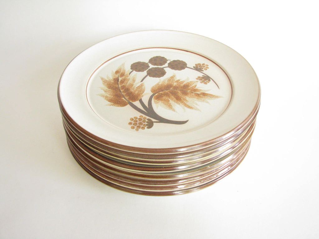 Vintage Denby Cotswold Pottery Dinner Plates with Brown Leaves Design