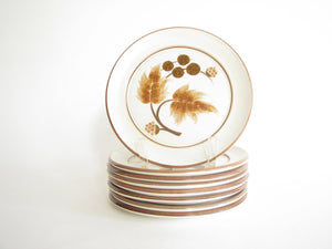 edgebrookhouse - Vintage Denby Cotswold Pottery Salad Plates with Brown Leaves Design - Set of 8