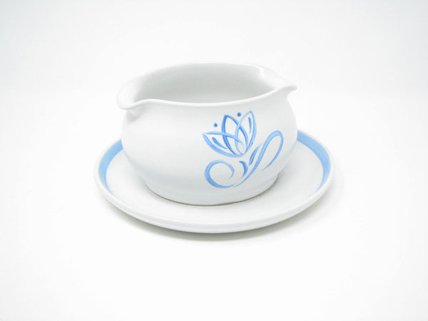 edgebrookhouse - Vintage Denby Pride Blue Tulip Stoneware Gravy Boat Designed by Albert Colledge