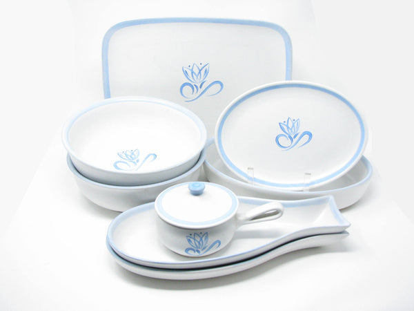 edgebrookhouse - Vintage Denby Pride Blue Tulip Stoneware Serving Dishes Designed by Albert Colledge - 8 Pieces