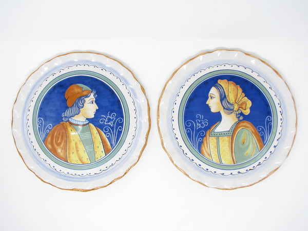 edgebrookhouse - Vintage Deruta Italy Hand-Painted Pottery Portrait Plates or Chargers - 2 Pieces