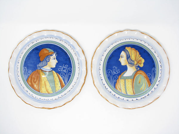 edgebrookhouse - Vintage Deruta Italy Hand-Painted Pottery Portrait Plates or Chargers - 2 Pieces