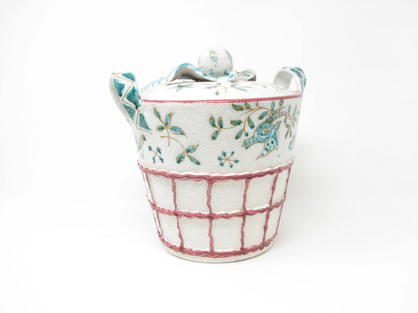 edgebrookhouse - Vintage E&R Italian Pottery Handled Cookie Biscuit Jar with Hand-Painted Design