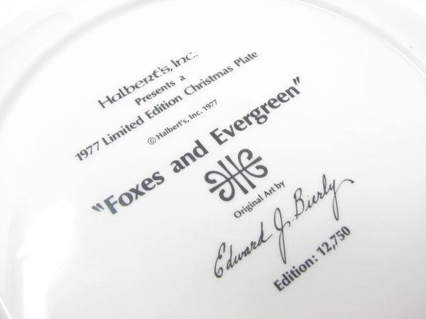 edgebrookhouse - Vintage Edward Bierly Fox and Evergreen Limited Edition Christmas Plate for Halberts 1987