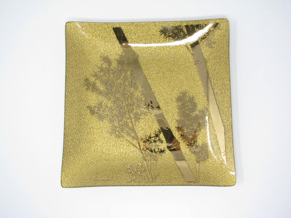 edgebrookhouse - Vintage Ernest Sohn Square Glass Plate with Gold Bamboo Design