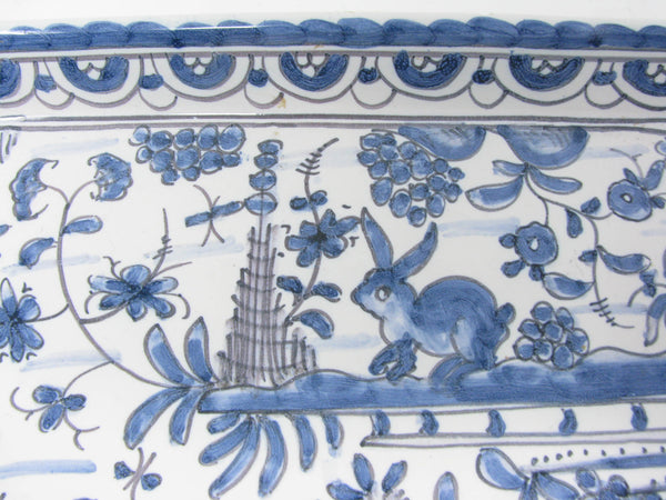edgebrookhouse - Vintage Estrela de Conimbriga Portugal Pottery Tray with Hand-Painted Blue White Fauna & Flora Design