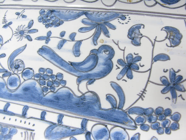 edgebrookhouse - Vintage Estrela de Conimbriga Portugal Pottery Tray with Hand-Painted Blue White Fauna & Flora Design