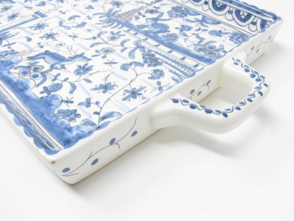 edgebrookhouse - Vintage Estrela de Conimbriga Portugal Pottery Tray with Hand-Painted Blue White Fauna & Flora Design