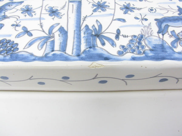 edgebrookhouse - Vintage Estrela de Conimbriga Portugal Pottery Tray with Hand-Painted Blue White Fauna & Flora Design