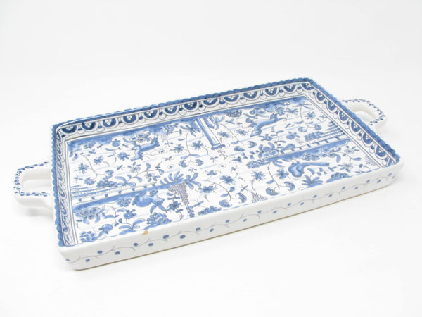 edgebrookhouse - Vintage Estrela de Conimbriga Portugal Pottery Tray with Hand-Painted Blue White Fauna & Flora Design