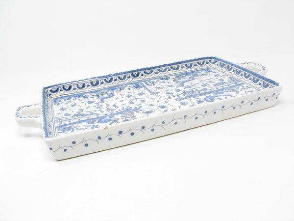 edgebrookhouse - Vintage Estrela de Conimbriga Portugal Pottery Tray with Hand-Painted Blue White Fauna & Flora Design