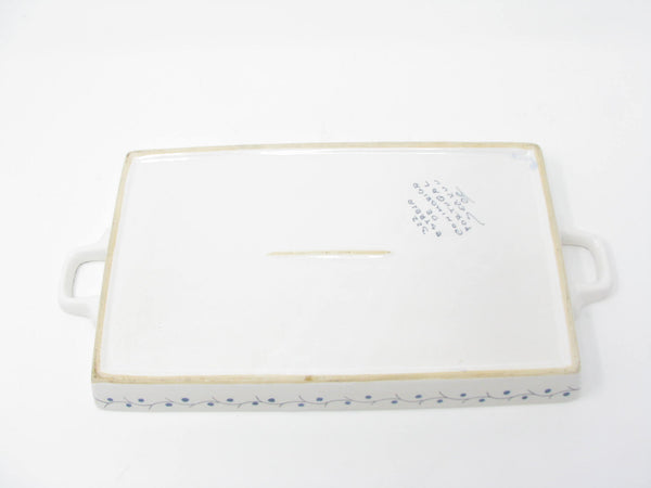edgebrookhouse - Vintage Estrela de Conimbriga Portugal Pottery Tray with Hand-Painted Blue White Fauna & Flora Design