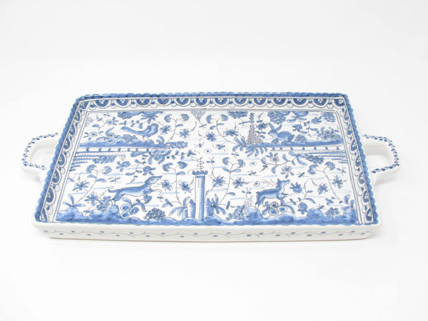 edgebrookhouse - Vintage Estrela de Conimbriga Portugal Pottery Tray with Hand-Painted Blue White Fauna & Flora Design
