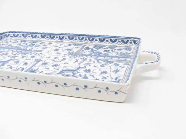 edgebrookhouse - Vintage Estrela de Conimbriga Portugal Pottery Tray with Hand-Painted Blue White Fauna & Flora Design