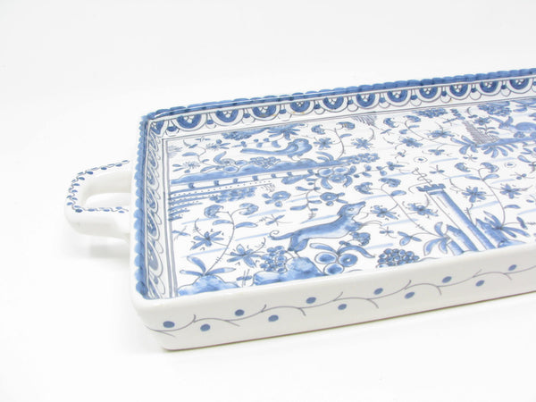 edgebrookhouse - Vintage Estrela de Conimbriga Portugal Pottery Tray with Hand-Painted Blue White Fauna & Flora Design