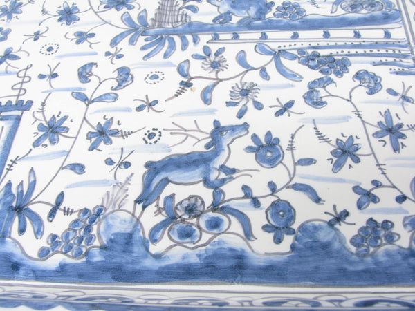 edgebrookhouse - Vintage Estrela de Conimbriga Portugal Pottery Tray with Hand-Painted Blue White Fauna & Flora Design