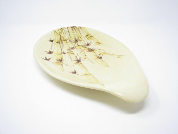 edgebrookhouse - Vintage Eva Zeisel Style Organic Shaped Ceramic Platter with Hand-Painted Bamboo Design