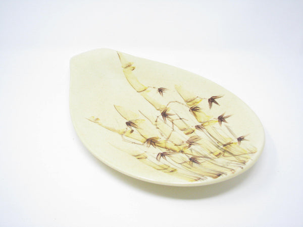 edgebrookhouse - Vintage Eva Zeisel Style Organic Shaped Ceramic Platter with Hand-Painted Bamboo Design