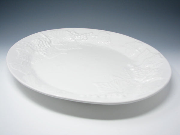 edgebrookhouse - Vintage Extra Large Portugal White Pottery Platter with Embossed Grapes Leaves