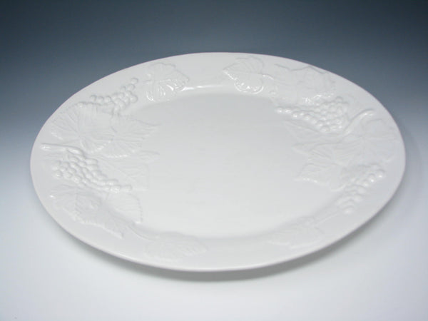 edgebrookhouse - Vintage Extra Large Portugal White Pottery Platter with Embossed Grapes Leaves