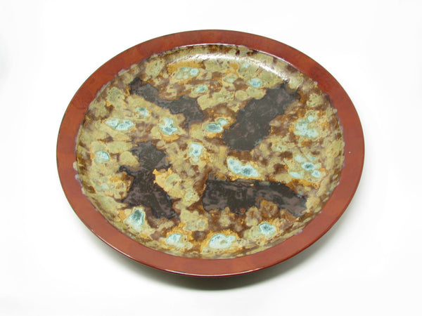 edgebrookhouse - Vintage Extra Large Pottery Plate Platter Tray Glazed in Brown Beige with Turquoise Accents