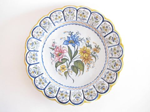 edgebrookhouse - Vintage Extra Large Talavera Spain Pottery Decorative Wall Plate with Floral Design