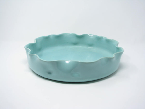 edgebrookhouse - Vintage Extra Large Turquoise Aqua Ceramic Centerpiece Console Bowl with Ruffled Edge