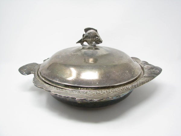edgebrookhouse - Vintage FB Rogers Silver Company Silver Plate Fish Shaped Lidded Serving Dish with Glass Insert