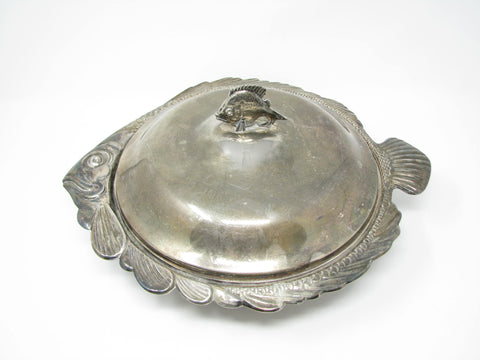 edgebrookhouse - Vintage FB Rogers Silver Company Silver Plate Fish Shaped Lidded Serving Dish with Glass Insert