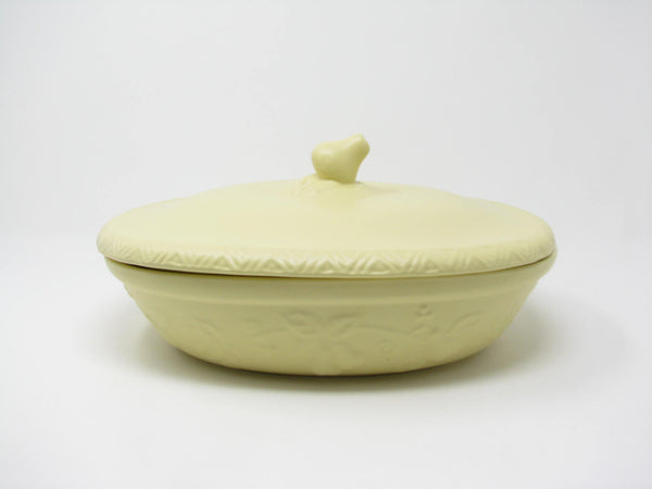 edgebrookhouse - Vintage Faria & Bento Les Fruits Yellow Stoneware Lidded Baker or Serving Dish with Pear Finial Designed by Suzanne Nicoll
