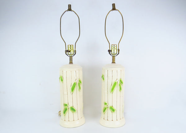 edgebrookhouse - Vintage Faux Bamboo Painted Ceramic Table Lamps - a Pair