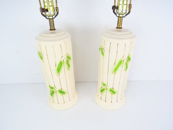 edgebrookhouse - Vintage Faux Bamboo Painted Ceramic Table Lamps - a Pair