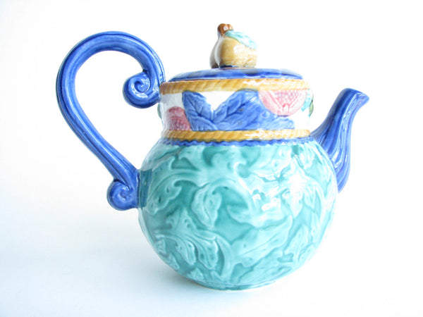 edgebrookhouse - Vintage Fitz & Floyd Ceramic Teapot with Embossed Floral Design