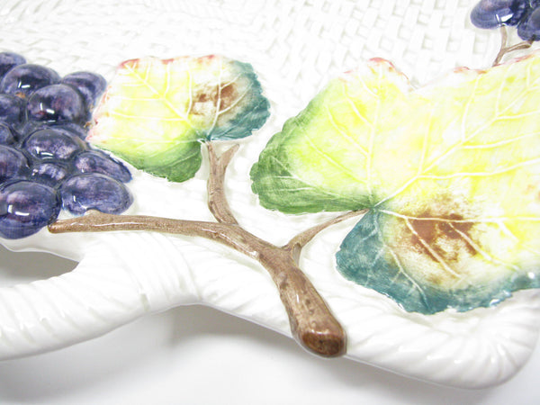 edgebrookhouse - Vintage Fitz & Floyd Sonoma Ceramic Platter with Grape Basket Weave Design and Handles