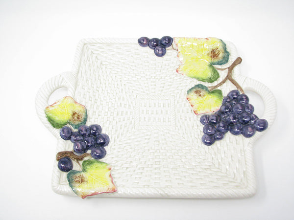 edgebrookhouse - Vintage Fitz & Floyd Sonoma Ceramic Platter with Grape Basket Weave Design and Handles