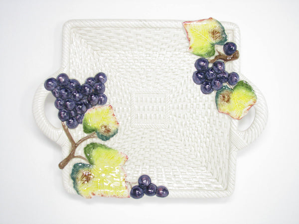 edgebrookhouse - Vintage Fitz & Floyd Sonoma Ceramic Platter with Grape Basket Weave Design and Handles