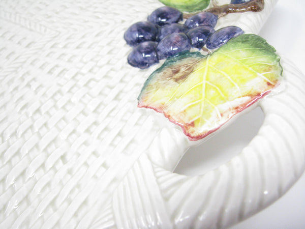 edgebrookhouse - Vintage Fitz & Floyd Sonoma Ceramic Platter with Grape Basket Weave Design and Handles