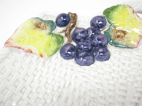 edgebrookhouse - Vintage Fitz & Floyd Sonoma Ceramic Platter with Grape Basket Weave Design and Handles