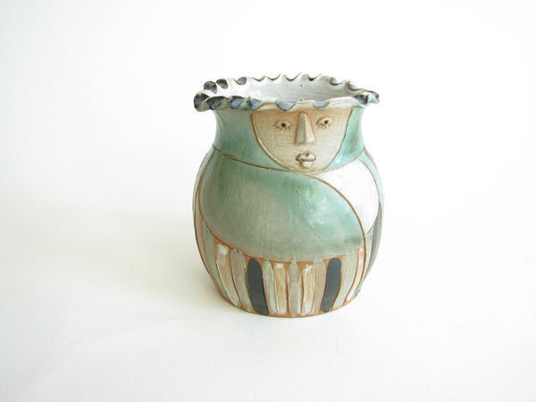 edgebrookhouse - Vintage Folk Art Hand Crafted Pottery Figurative Face Vase