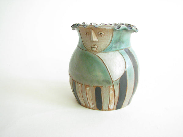 edgebrookhouse - Vintage Folk Art Hand Crafted Pottery Figurative Face Vase