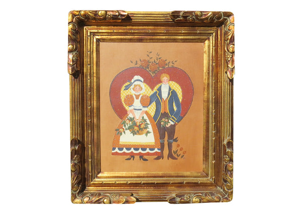 edgebrookhouse - Vintage Folk Art Oil on Canvas of Victorian Couple in Ornate Gilt Frame
